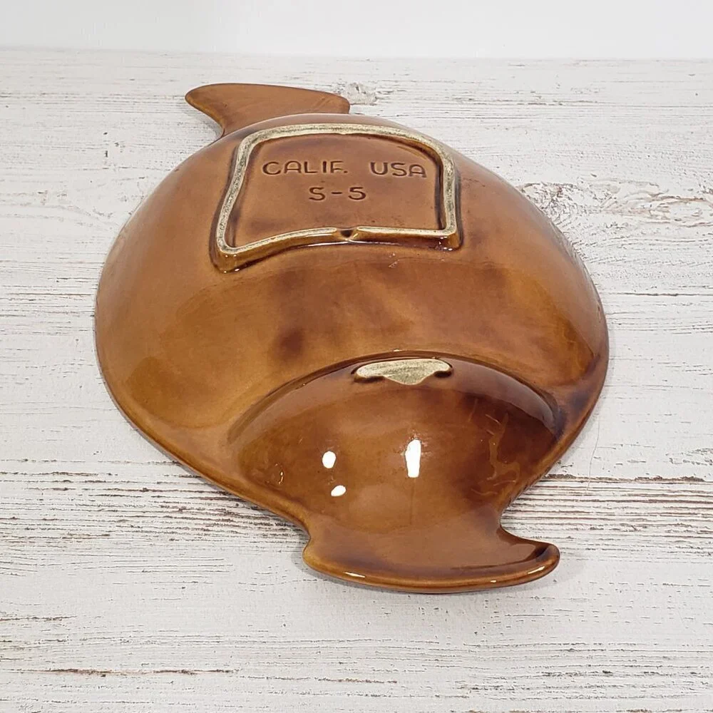 Vintage Calif. USA S-5  MCM Pottery  Golden Brown Cheese Dip Recipe Dish